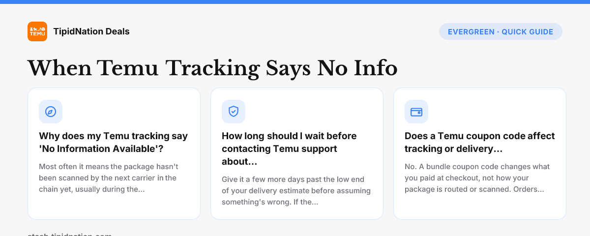 When Temu Tracking Says No Info — quick-answer infographic