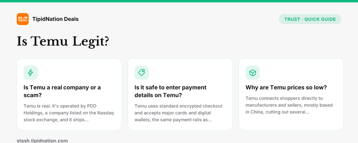 Is Temu Legit? — quick-answer infographic