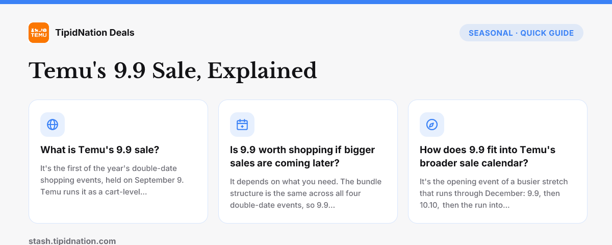 Temu's 9.9 Sale, Explained — quick-answer infographic