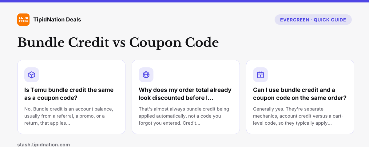 Temu Bundle Credit vs Coupon Code: What's the Actual Difference — quick-answer infographic
