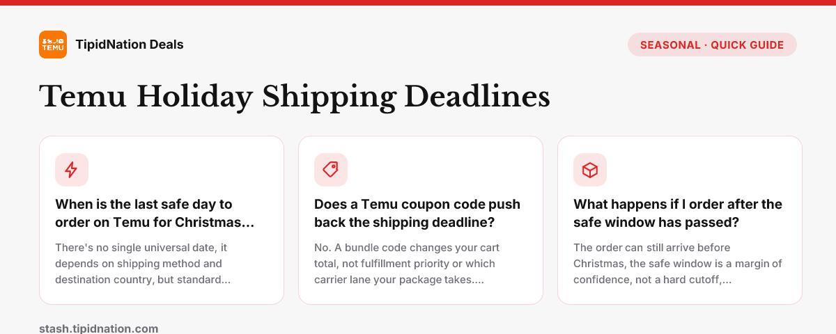 Temu Holiday Shipping Deadlines: When to Order for Christmas — quick-answer infographic