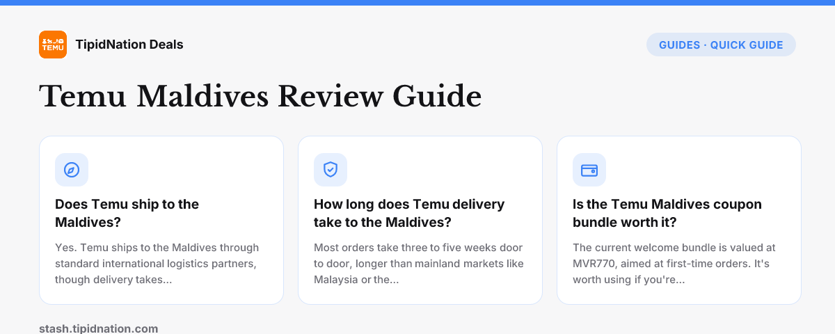 Temu Maldives Review Guide — quick-answer infographic