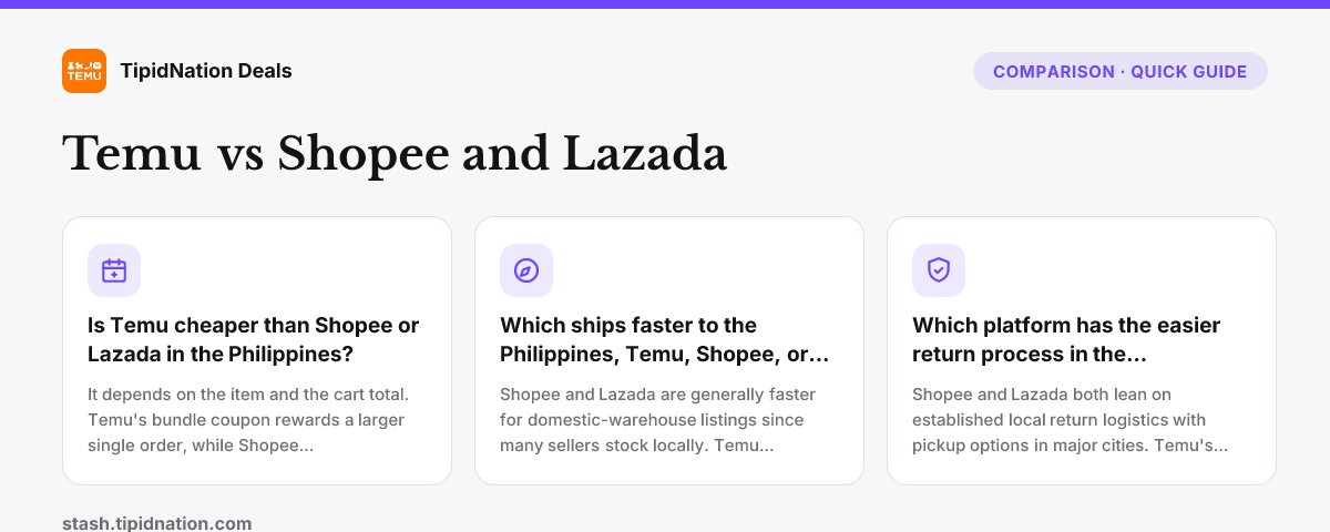 Temu vs Shopee and Lazada — quick-answer infographic