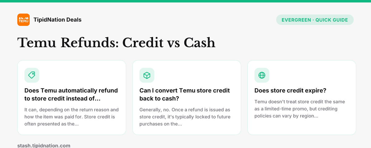 Temu Refunds: Credit vs Cash, and Which One You Actually Get — quick-answer infographic